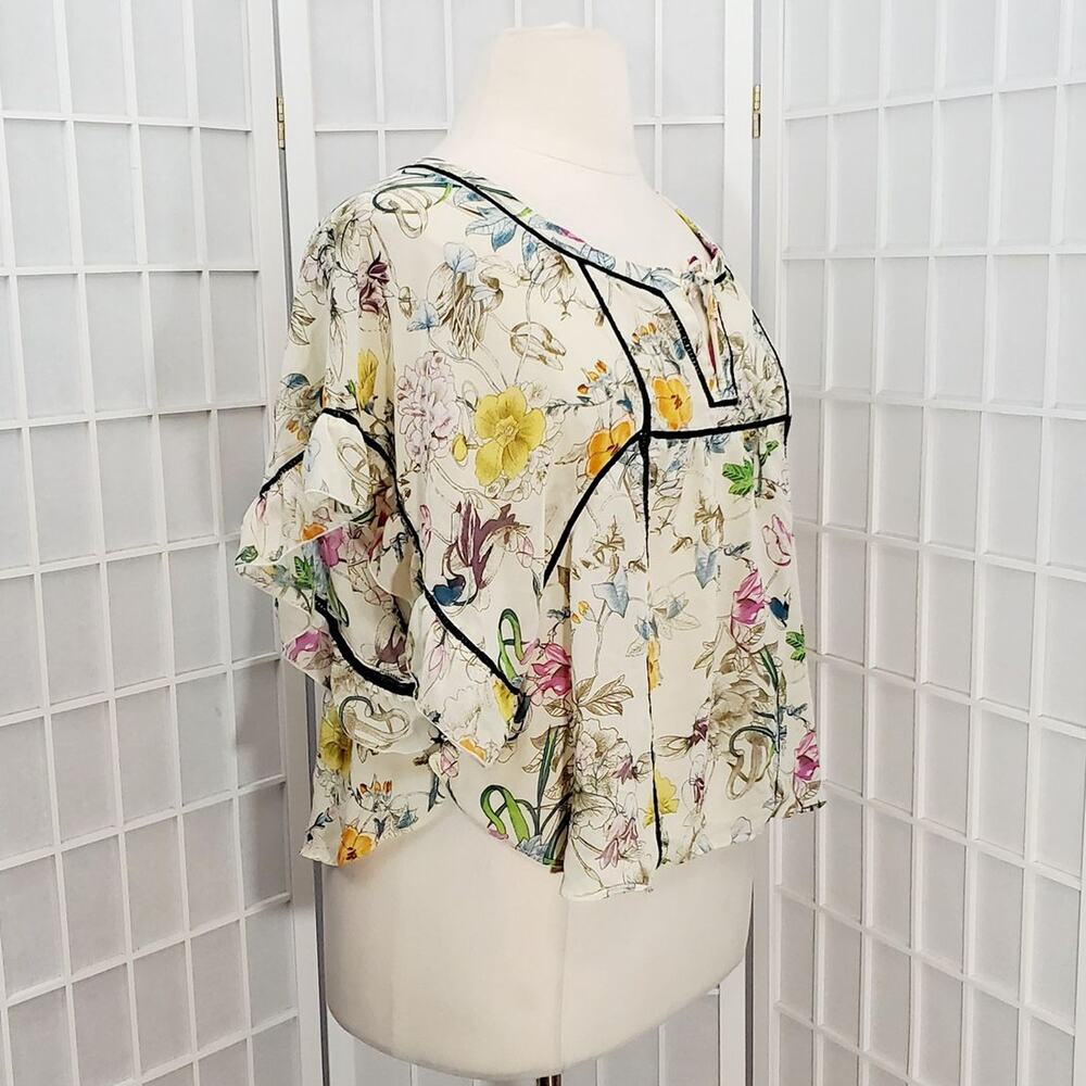 H&M Women’s Semi Sheer Floral Flutter Sleeves Blouse Top Shirt Blouse Size: 4 - Picture 5 of 6
